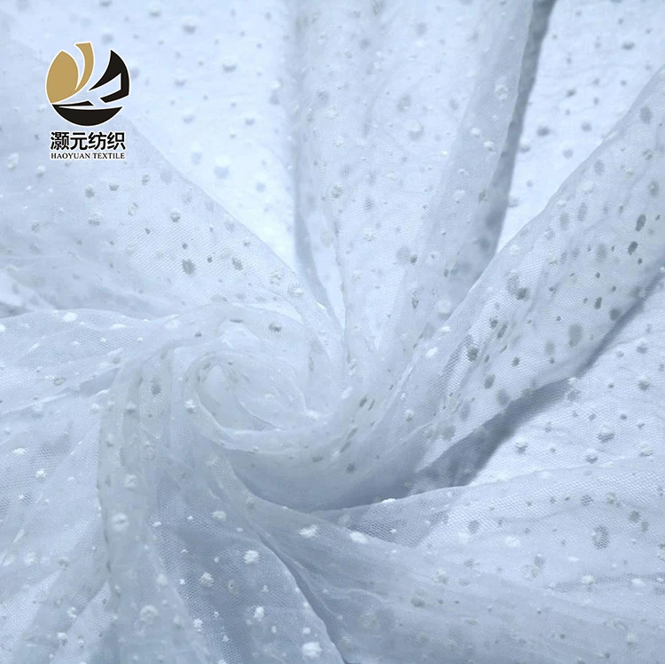 
Low Price Modern design Nylon 50GSM White Tulle Flocking Fabric For Wedding 