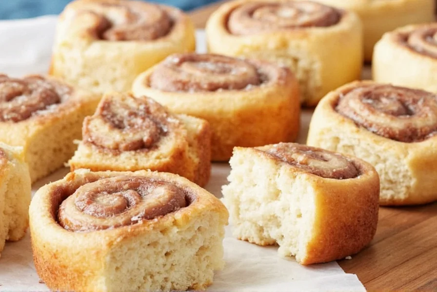 Comparison image showing properly baked Pillsbury cinnamon rolls versus common baking mistakes like overcrowding and overbaking