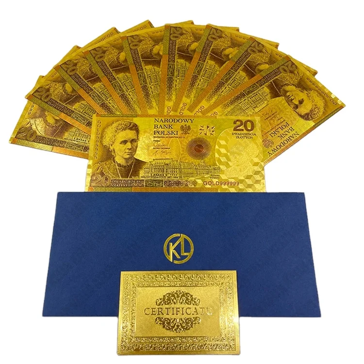 

Poland Madame Curie Money Collection 20 PLN Pvc 24k Gold Plated Banknote