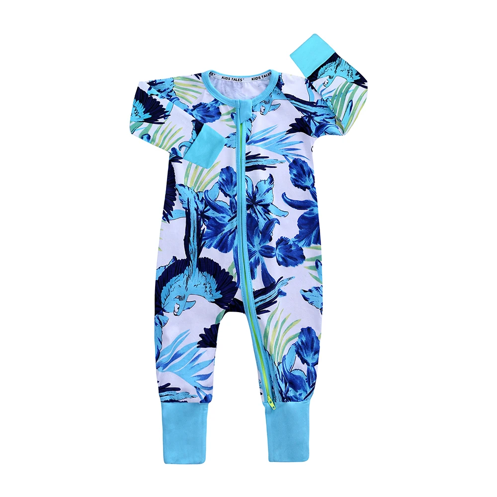 

2019 New Baby Clothes Newborn Boys Girls Romper Bule Parrot Printed Baby Jumpsuit Double Zipper Infant Toddler Clothes, As picture