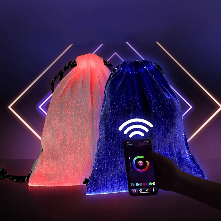 

Dasheng Wholesale Glowing Drawstring Backpack Light up Led app Bag For Rave Party Running backpack led optical fiber light