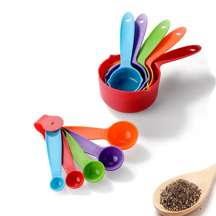 

10 PACK Kitchen Measuring Tools Plastic Colorful Measuring Cups and Spoons Set, Color/black/beige/white