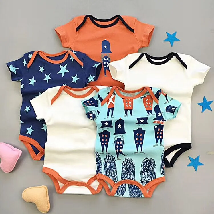 

Five-piece package wholesale Newborn short sleeve 100% cotton romper boy girl baby short sleeve jumpsuits