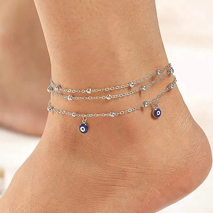 

Wholesale Chain Beach Foot Jewelry Boho Beads Layered Pendant Anklets for Women and Girls, Picture shows