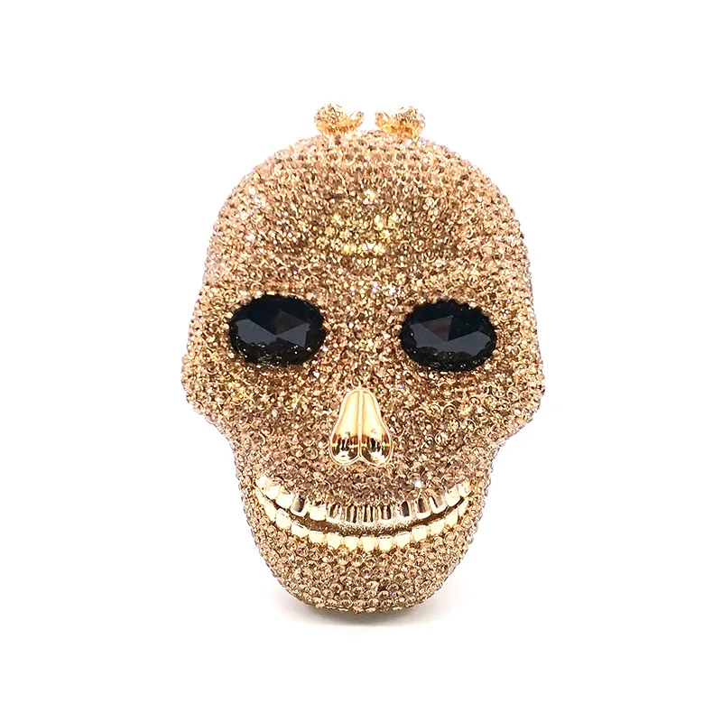 

Wholesale factory sell women evening party purses diamonds bridal wedding handbag crystal big skull head bag