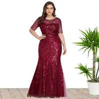 

2020 High Quality Plus Size Sequin Mesh Fishtail Slim Banquet Host Evening Party Prom Dresses For Women