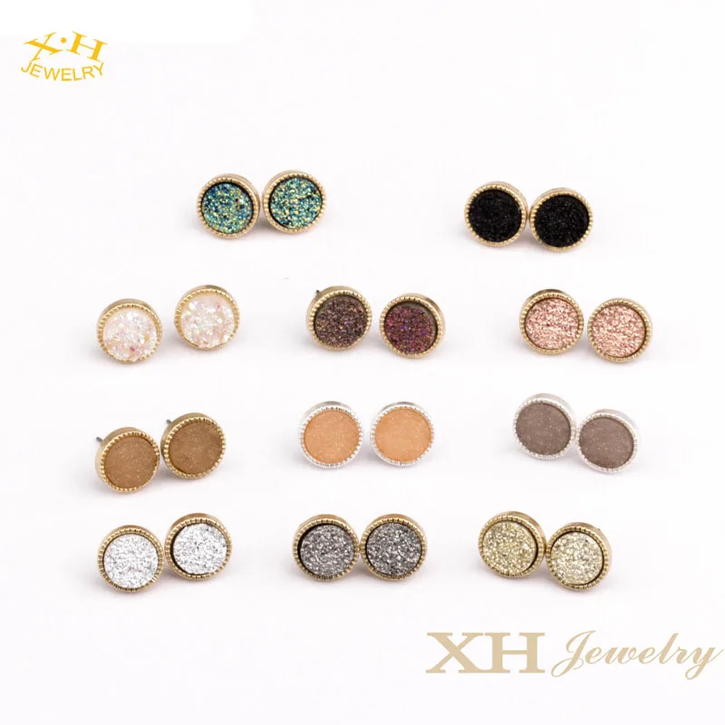 

Mixed Shinny Colors Faux Druzy Resin Cabochons Round Stud Earrings For Women Girls