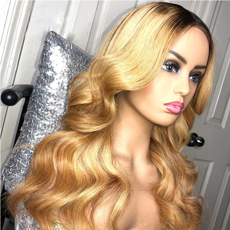 

Hot Products Swiss Lace Ombre Honey Blonde Color 1B/27 Brazilian Human Hair Lace Front Wig