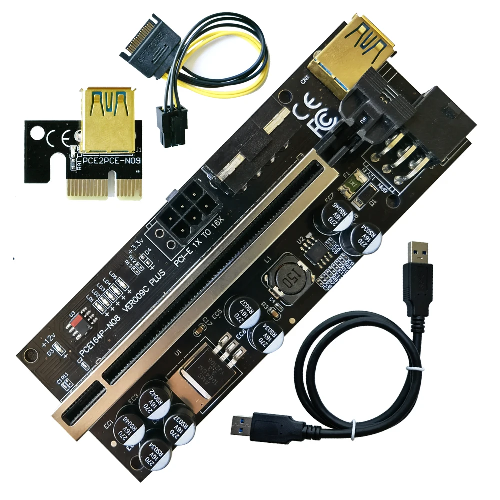 

Running light 8 Capacitor Metal sheet shielding card slot pcie riser ver 009C Plus PCIE RISER, Black