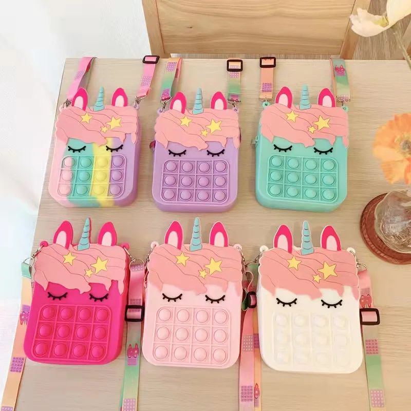 

Big size push bubble crossbody bag shoulder bag handbag fidget Silicone unicorn pop it purse