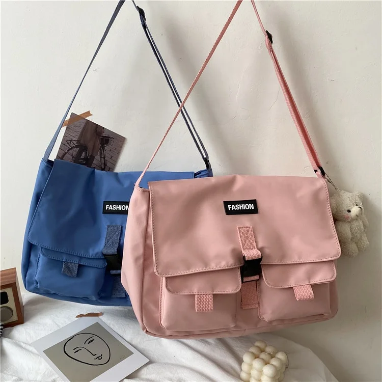 

2021 New Trendy Harajuku Style College Student Shoulder Bag Messenger Oxford Cloth Womans Ladies Big Tote Bag For Women, Black, white, blue and pink