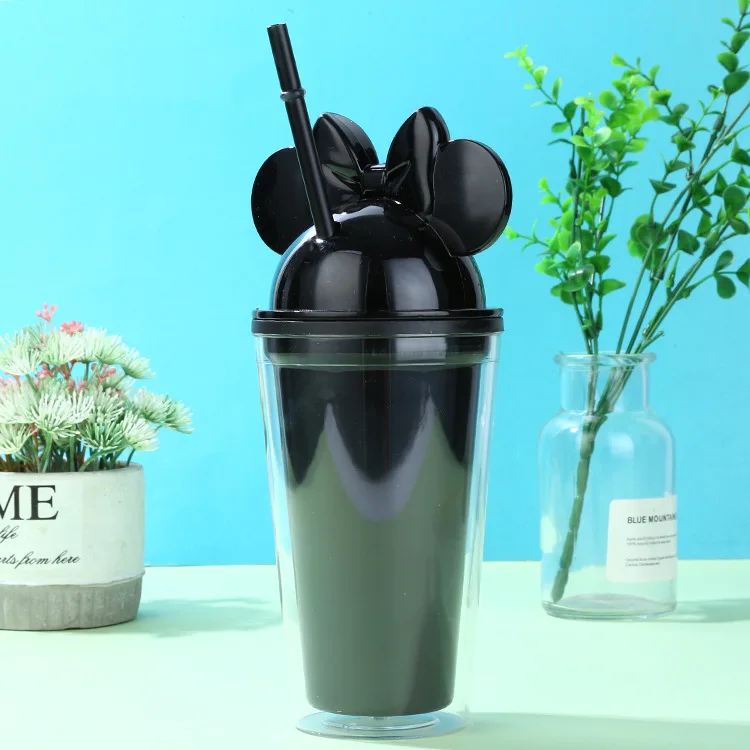 

Eco Friendly Double Walled Acrylic tumbler Clear 16oz Mickey Minnie Head Ear Tumbler Cup With Dome Lid, Customized color acceptable