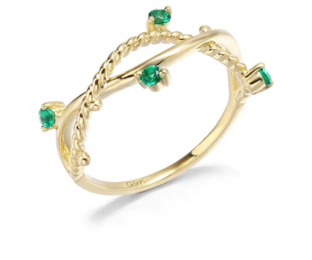 

Fashion 9K Gold Green Zircon Rings for women, Yellow gold