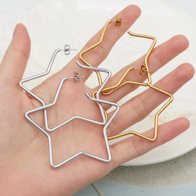 

2022 Fashion women big size gold plating star stainless steel hoops earring