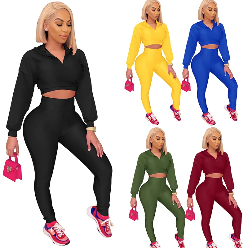 

Womens Fall 2 Piece Crop Sweatshirt Women Sets 2021 Sweatpants Cozy Two Piece Set Lounge Long Pants Sets For Women