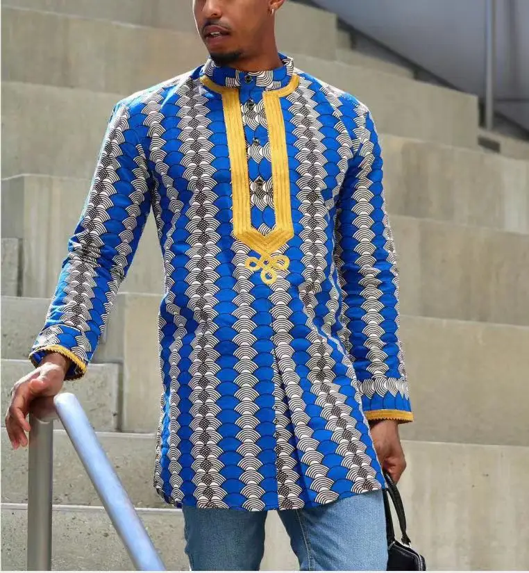 

Africa Clothing Dashiki Long Sleeve Plus Size Shirt Rich Floral Print Zambia Mens Casual T-shirt Traditional Chilaba Man cloth