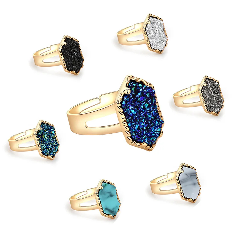 

Korean Style Gold Plated Colorful Crystal Cluster Resin  Ring Jewelry