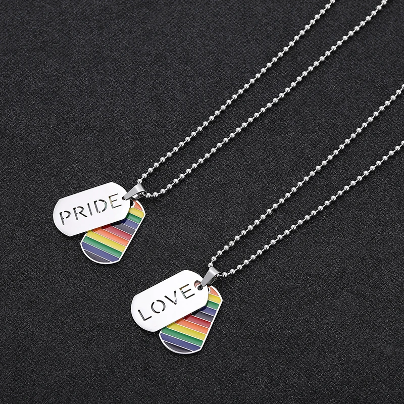 

Friendship Rainbow Necklace 316l Stainless Steel Rainbow Tags Letter Pendant Necklace, Silver gold