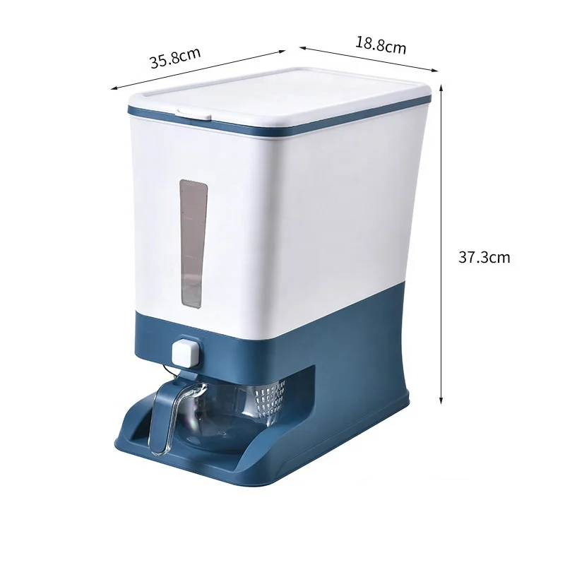 

26.5 Lbs Large Cereal Dry Food Storage Box Rice Storage Container Measurable Rice Cylinder Automatic Rice Dispenser, Blue,gray