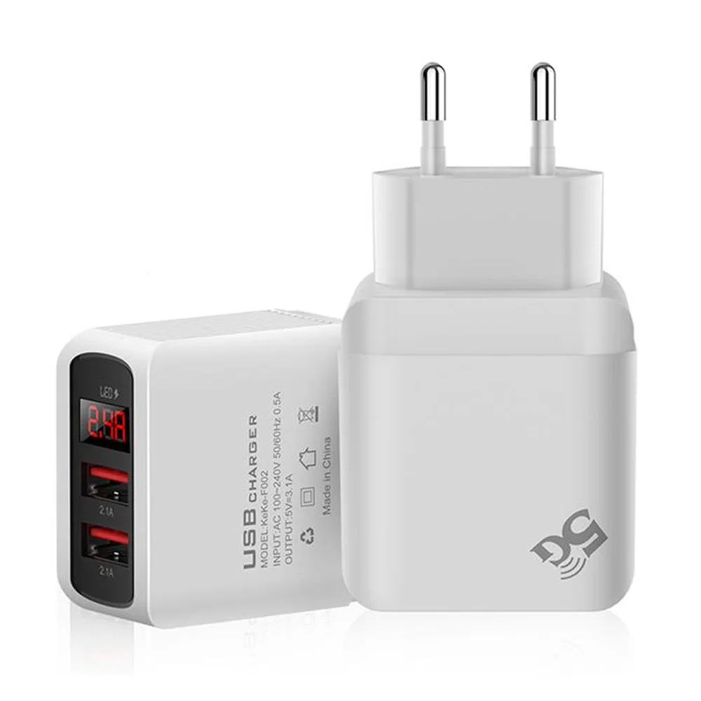 

5V 3.1A 2 USB Smart LCD Digital Display Fast Charge Mobile Phone Travel Charger for Samsung Xiaomi, White