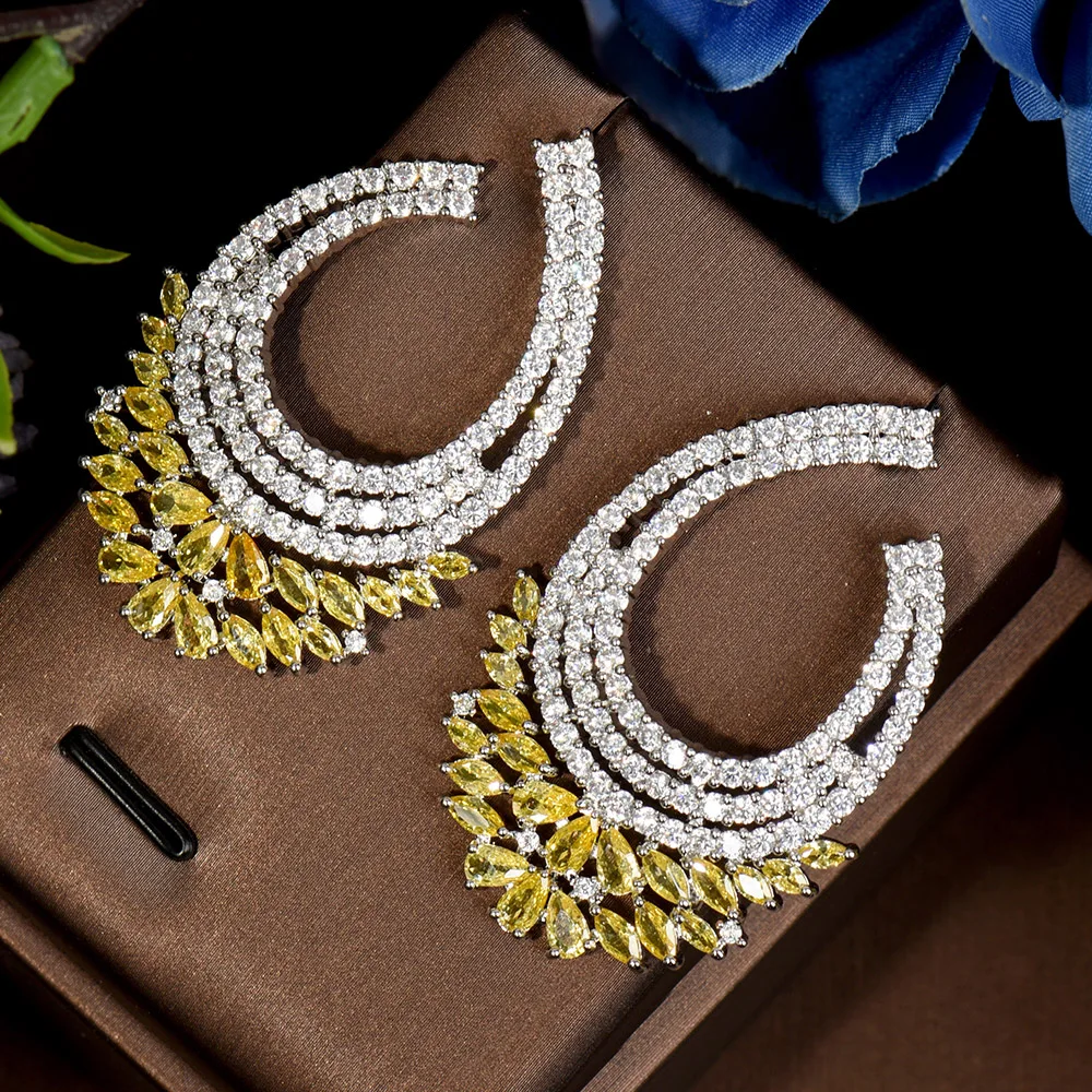 HIBRIDE Elegant Zirconia Stud Earrings for Women Bridal Engagement Party Anniversary Dress up Earring Fashion Jewelry E-603
