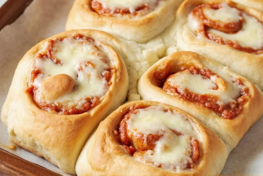 Step-by-step preparation of pizza dough cinnamon rolls showing rolled dough with cinnamon sugar filling