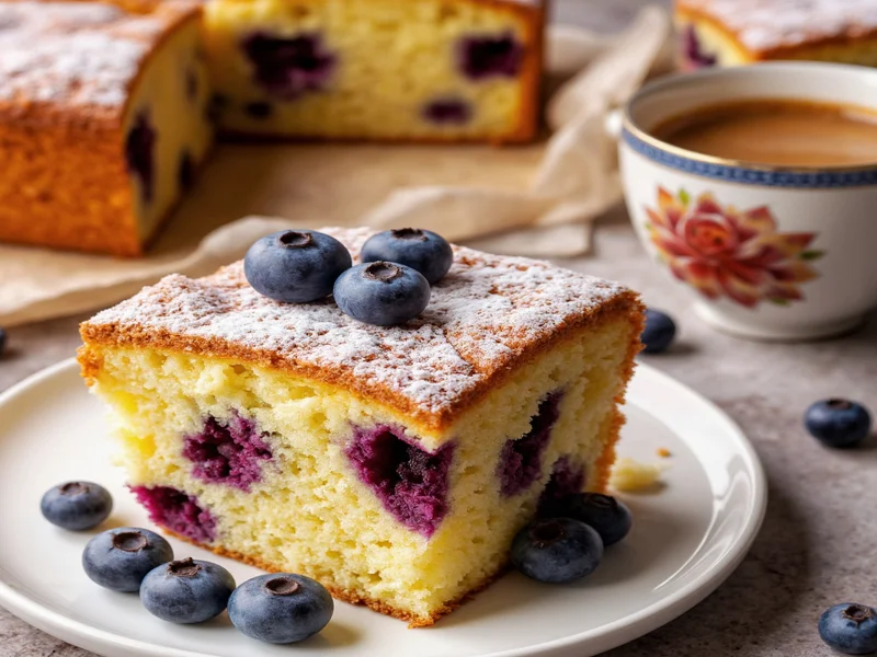 Freshly baked homemade coffee cake with blueberry variation