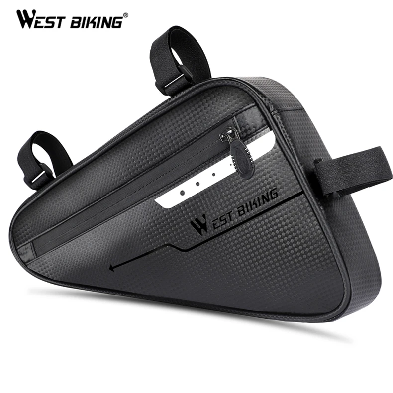 

WEST BIKING Cycling 3L Rainproof Bicycle Storage Triangle Bag Bike Accessories Portable Reflective Strip Triangle Bike Bag, Black