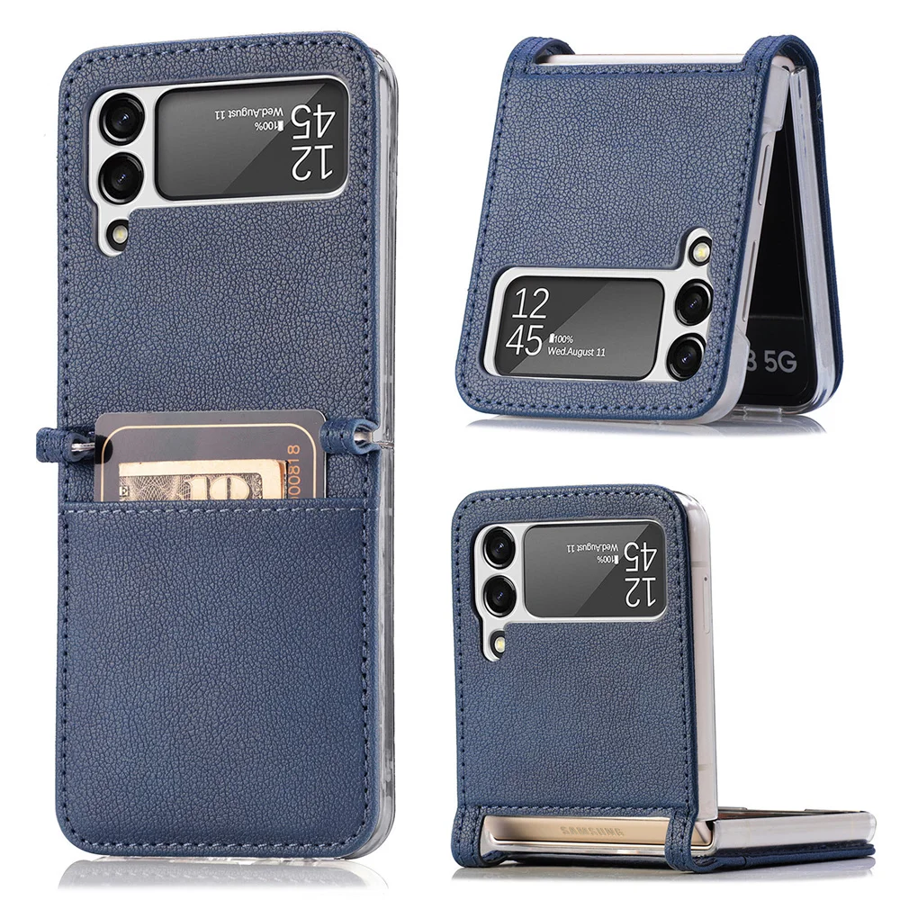 

2022 Luxury Leather Case for Samsung Galaxy Z Flip 3 Wallet Cover Card Slots Suitable for Z Flip 3 5g Protective Case
