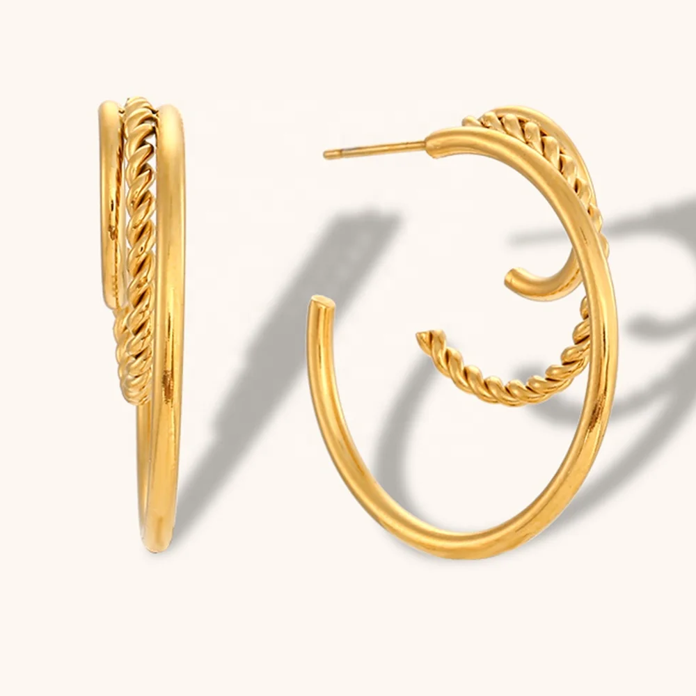 

Dingran Multiple Hollowed-Out Twist C Shape Earrings Gold Plated Fine Stainless Steel Jewelry For Women