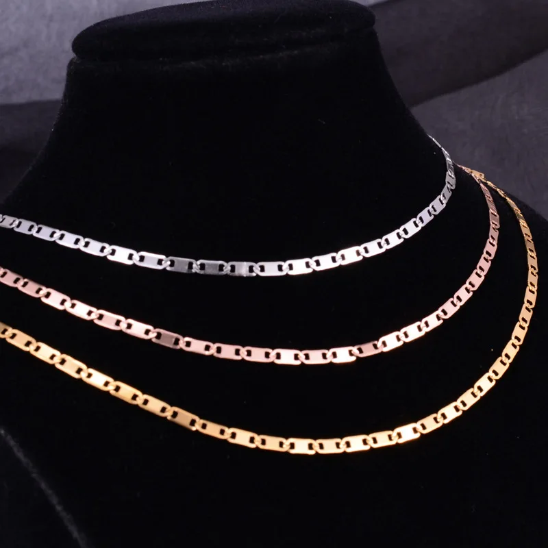 

Simple 18k Gold Plated Flat Link Chain Choker Necklace Street Style Rose Gold Pig Nose Chain Stainless Steel Chokers Necklace, Silver