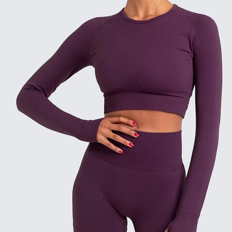 

New Women's Long Sleeve Top Gym Leggings Running Tights Sportswear Tracksuit Sports Suit For Fitness Clothing Seamless Yoga Set