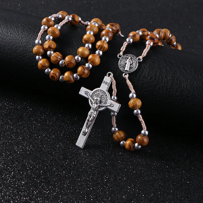 

Komi Wooden Rosary Necklaces High Quality Good Wood Beads Rosary Necklace Cross Pendants Christ Jesus Religious Pray Jewelry