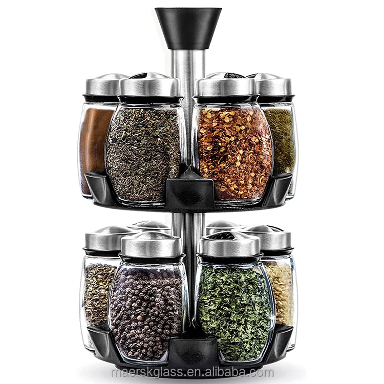 

12 Jars Revolving Spice Rack Organizer Spinning Counter top Herb and Spice Rack Organizer with 12 Glass Jar Bottles