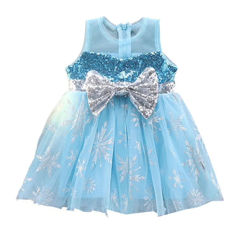 

New design big bow sequin elsa dress cute girls party dress halloween princess kids dress, As picture show