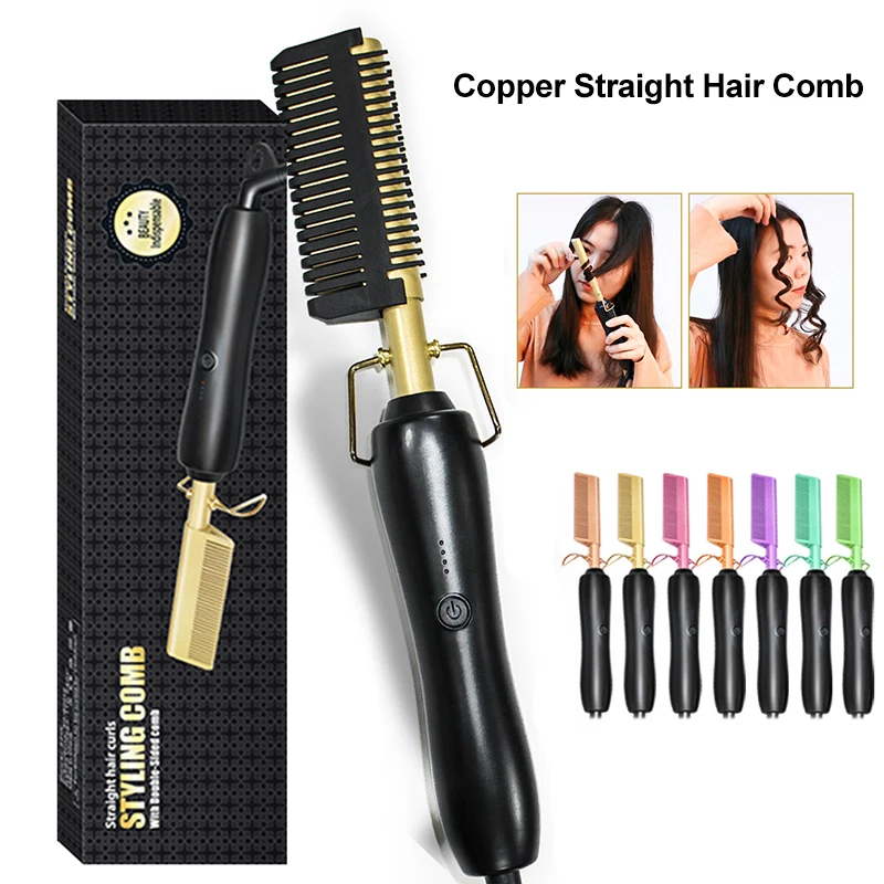 

Amazon Hot Selling Hair Use Brush Hair Iron Straightener Mini titanium Heat Pressing Custom Electric Heating Hot comb Electric