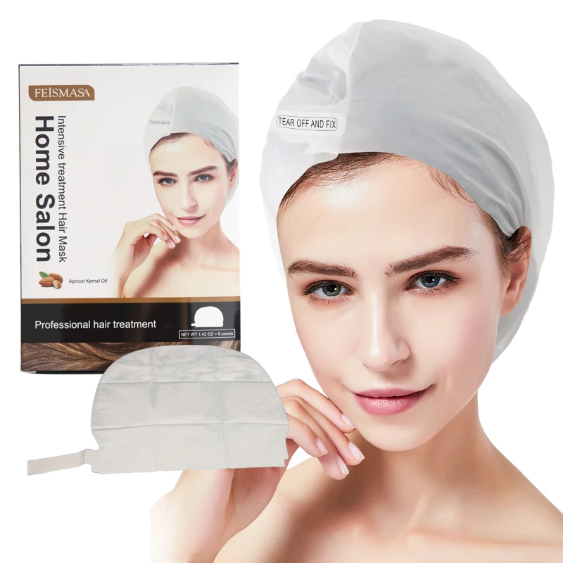 

Hot Sale Keratin Treatment Sheet Hair Care Products Steam Private Label Hair Mask Cap, White