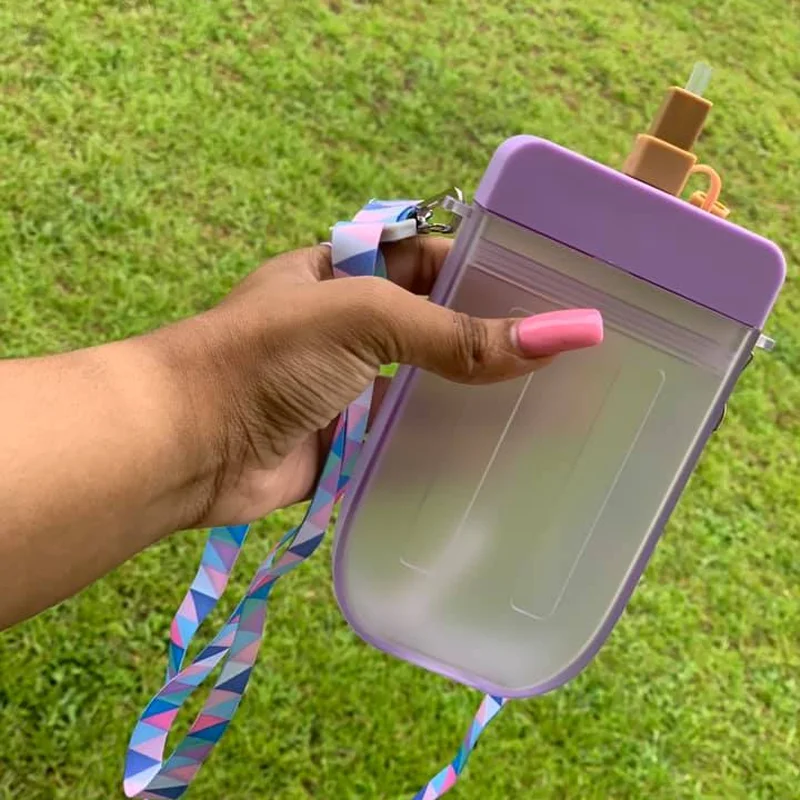 

Fashion clear plastic water bottle crossbody bag pouch ice cream cup popsicle handbag drink purse with straw