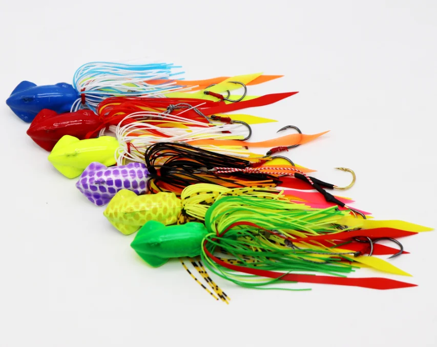 

High Quality Metal Fishing Jig Head With Rubber Jigging Lure 3D Eyes Squid Head jig Fishing Lure