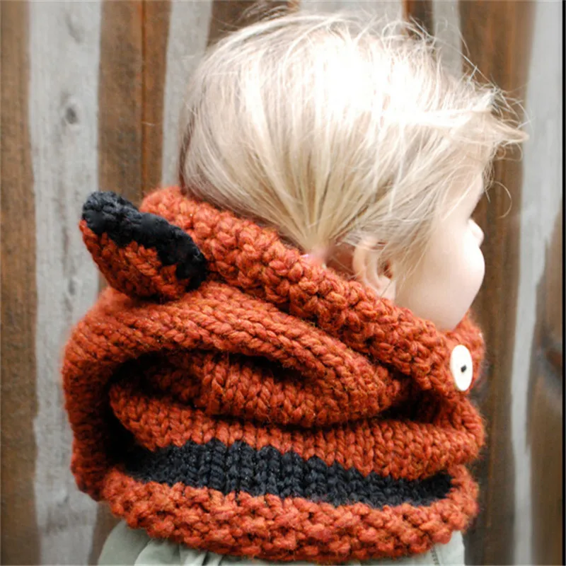 Baby Girls Boy Toddler Kids Winter Fox Hooded Scarf Hat Wool Knitted Crochet Cap 