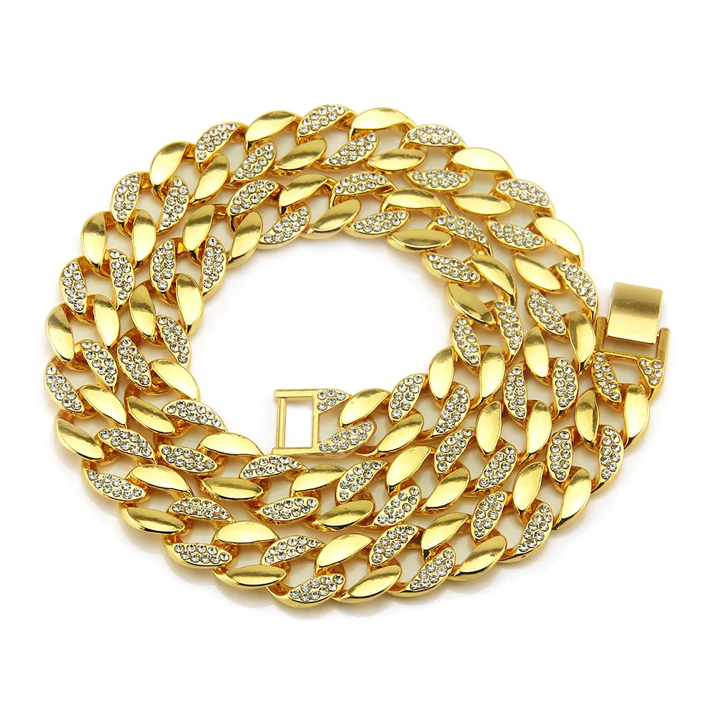 

15mm European Luxury Real Gold Plated Micro Pave CZ Cuban Chain Necklace Bling Bling Cubic Zircon Link Chain Necklace