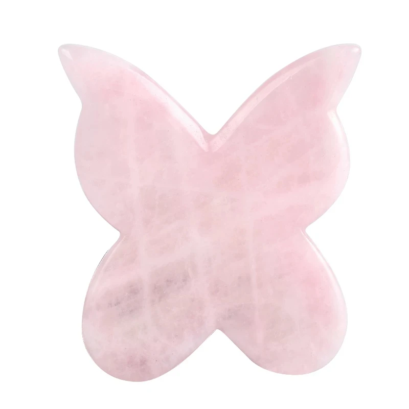 

Butterfly-shaped Face Massage Sraping Tool Rose Quartz Jade Guasha Board, Pink