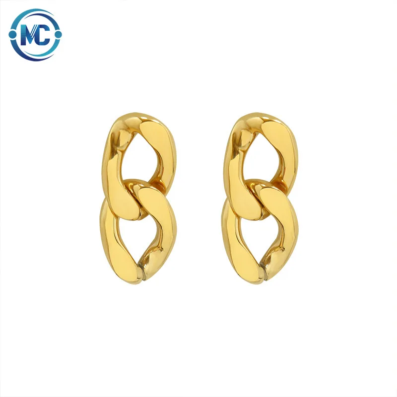 

2021 Statement Retro Metal Chain Gold Earrings 316L Stainless Steel Earrings For Women 2021, Gold,silver