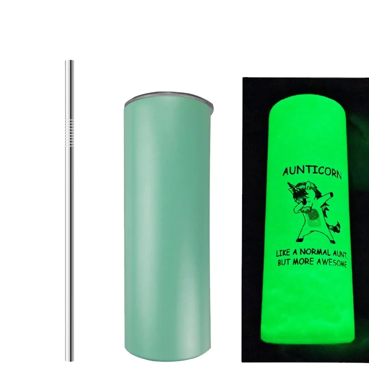 

New Design Glow In The Dark Tumbler Color Changing Cup 20 OZ Straight Sublimation Skinny Tumbler With Straw