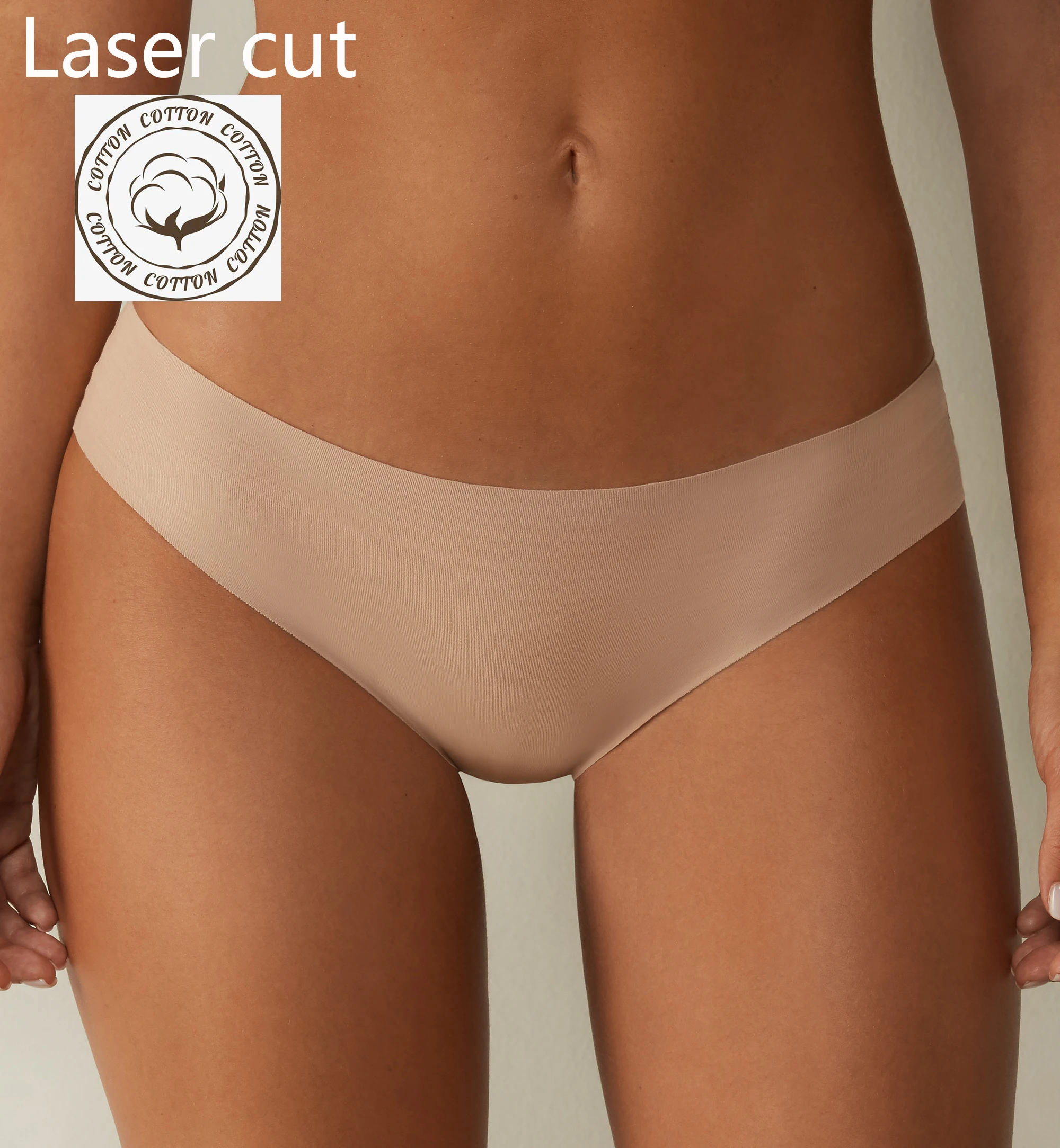 Custom Logo Women Plus Size  One Piece Underwear Invisible Basic Ultralight Raw-Cut Cotton Briefs Snug-Fit  Seamless Panty