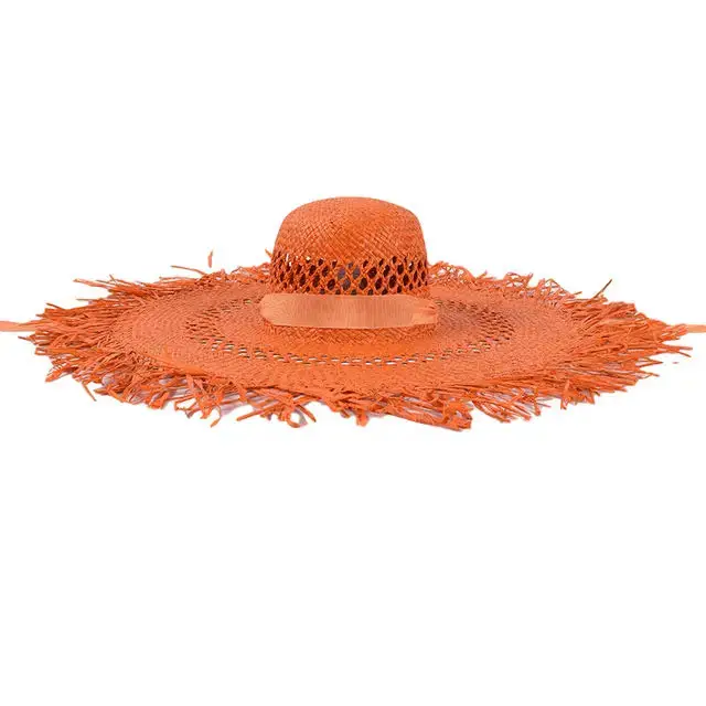 

Summer Wide Brim Hollow Out Raffia Straw Hat Travel Vacation Visor Sun Hat Colored Tassel Big Brim Beach Hat For Women