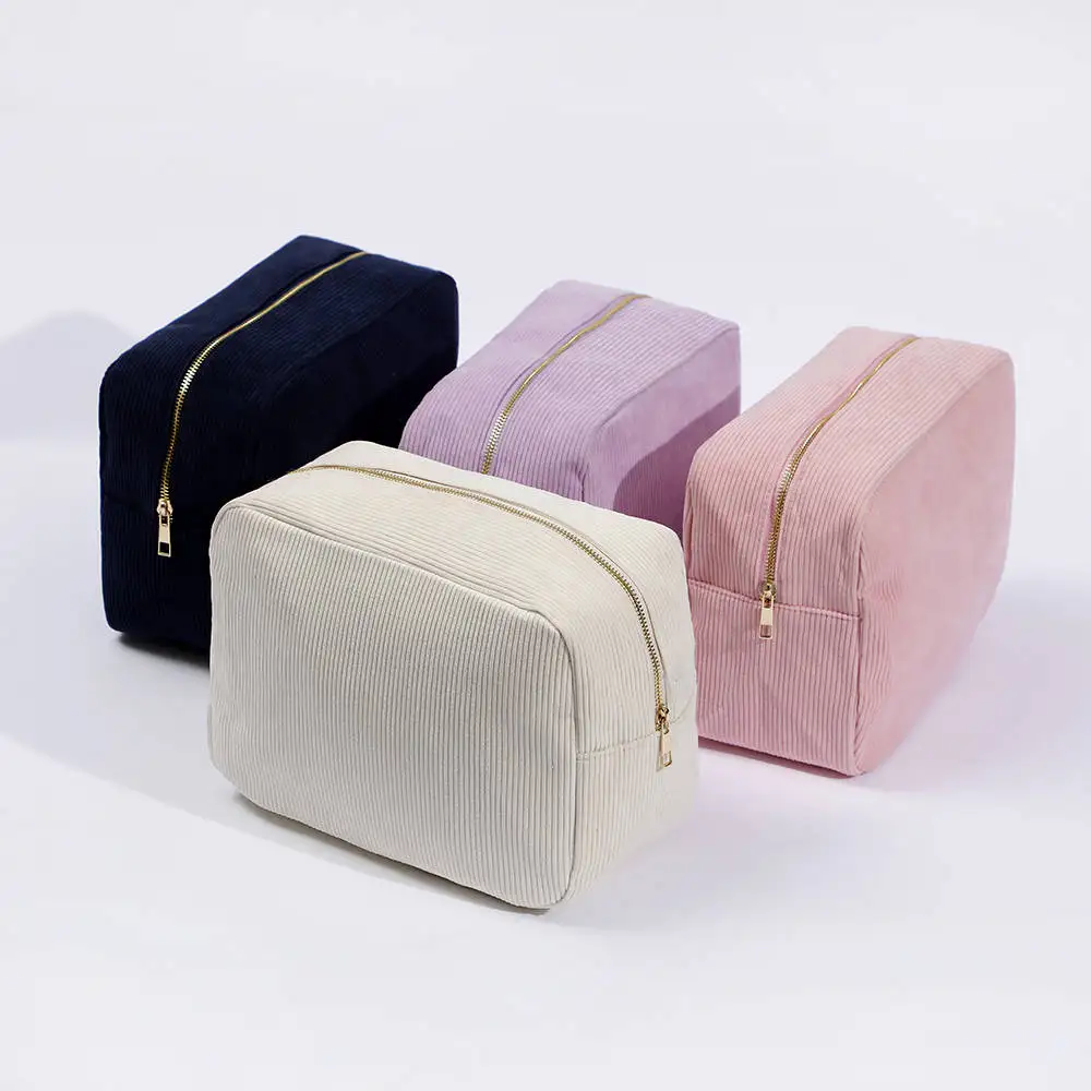 

Hot Sale Factory A-Z Letter Classic Beauty Bag Bright Colors Travel Cute Women Makeup Bag Corduroy Cosmetic Bag