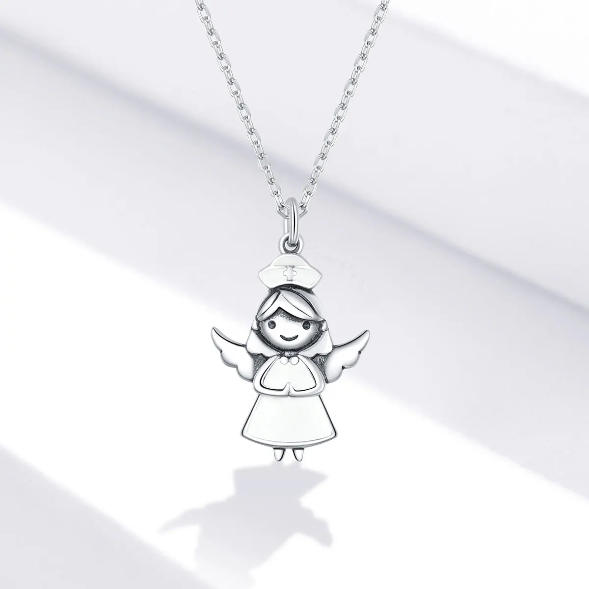 

2020 New Genuine 925 Sterling Silver White Angel Pendant With Wings Necklace