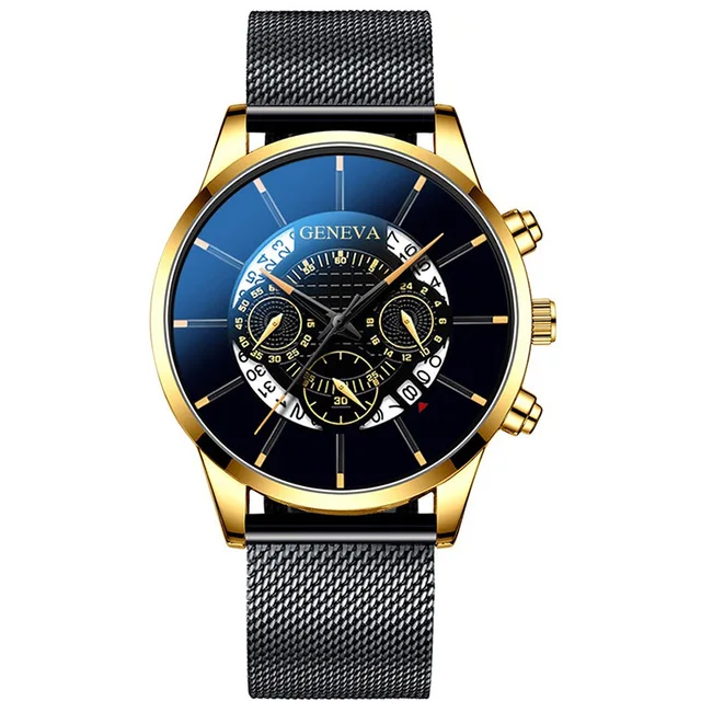 4162  New 2020 Hot  Sell Geneva  Men's Watch Alloy Mesh Belt Multicolor Calendar Large Dial Wrist Watch