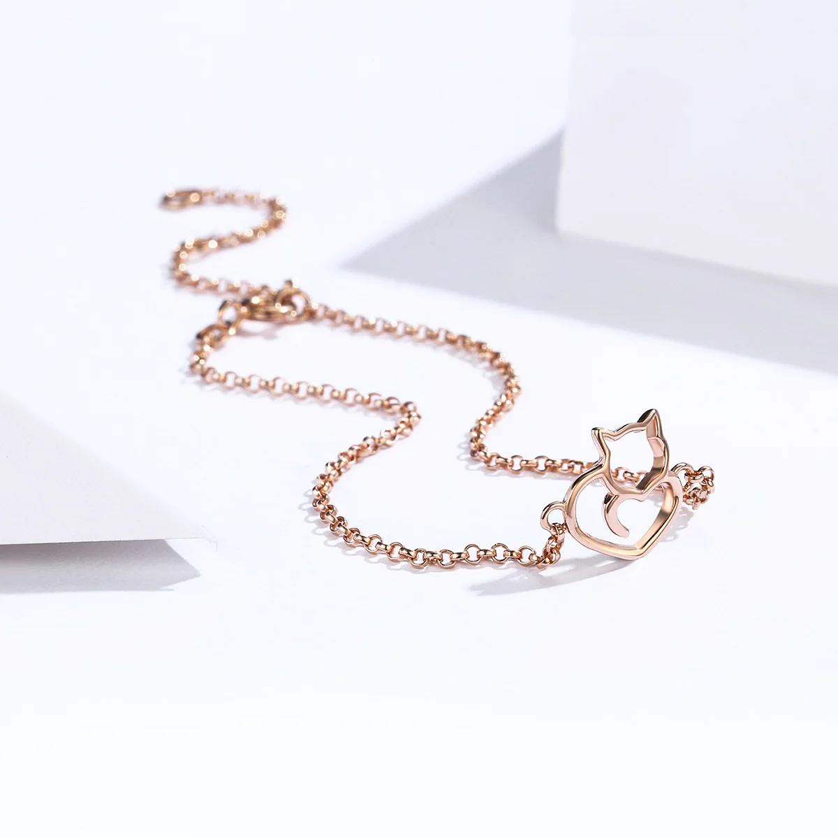 

Cat And Heart Link Chain Bracelets Bangles 925 Sterling Silver